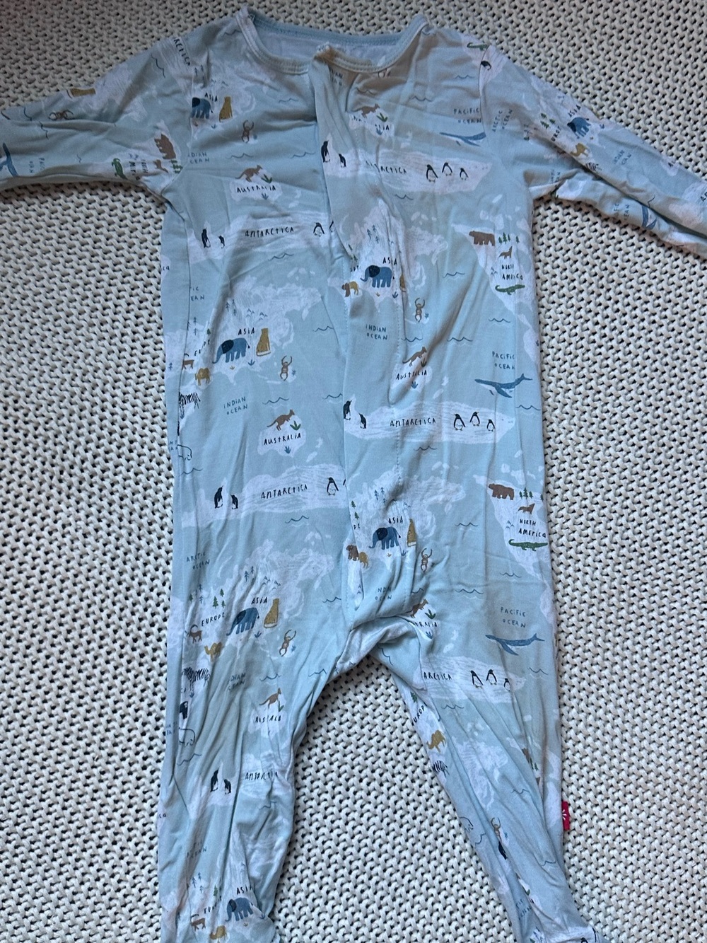 6-9 Months Magnetic Me Light Blue Map & Animal Print One-Piece Bamboo
Footie